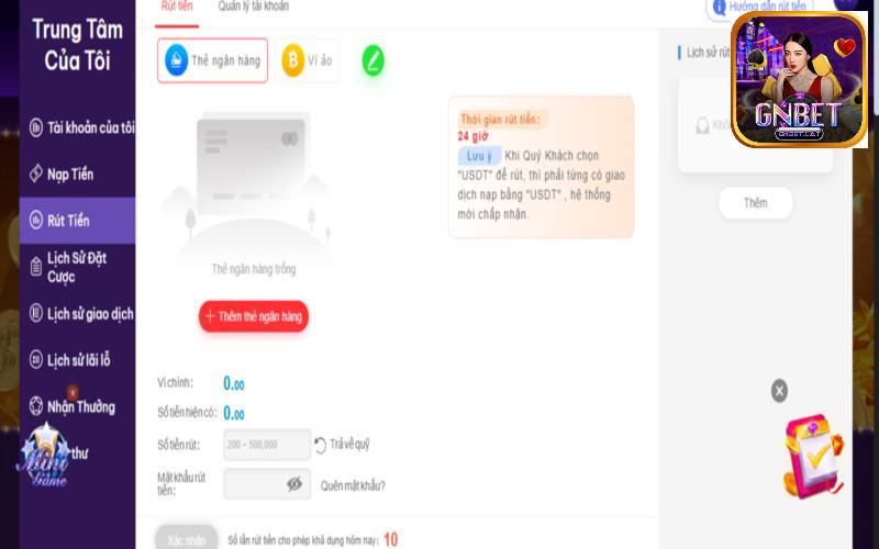  GNBet đã liên kết với nhiều ngân hàng lớn trong giao dịch rút tiền