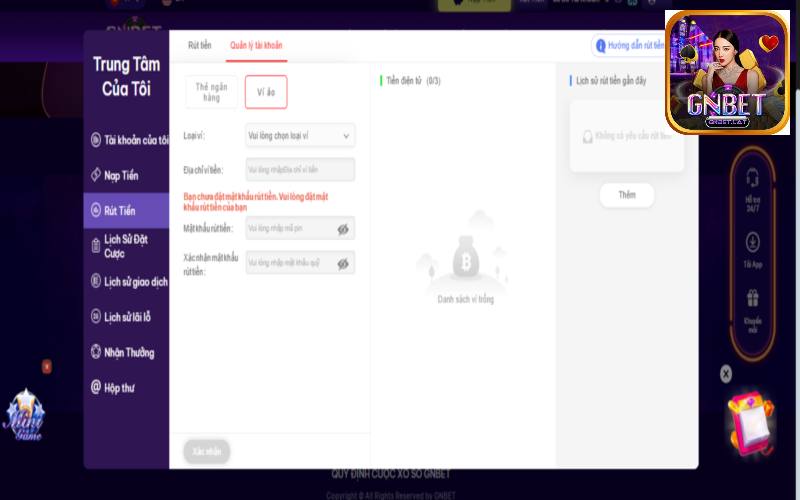 Người chơi lưu ý điền thông tin tài khoản ngân hàng chính xác