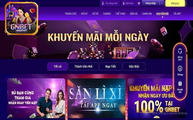 Khuyến mãi GNbet hoàn trả game bài cực xanh chín cho người chơi